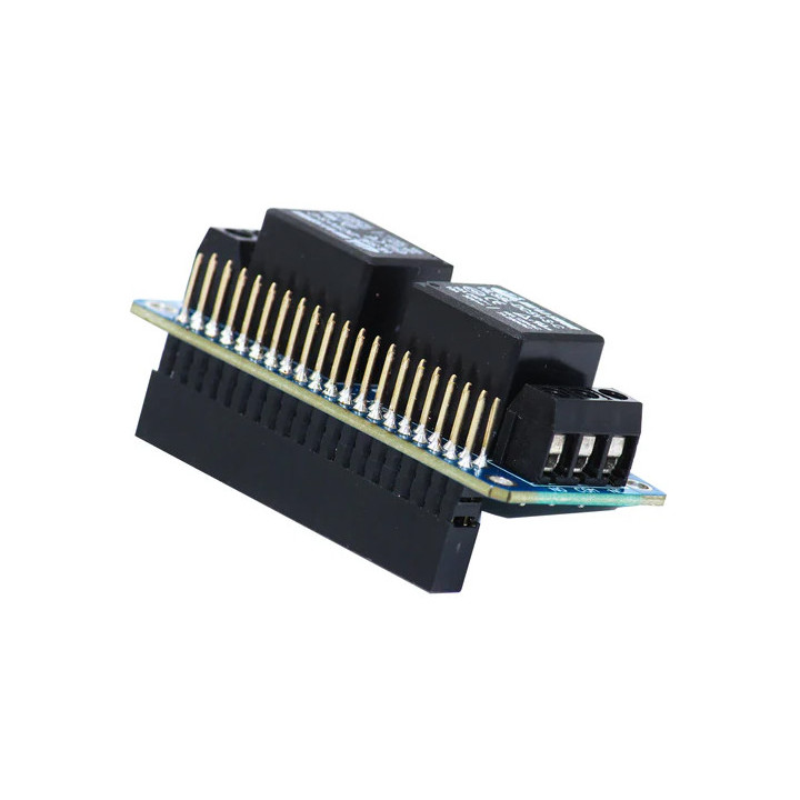 Vue de côté de la platine 2 relais pour Raspberry Pi