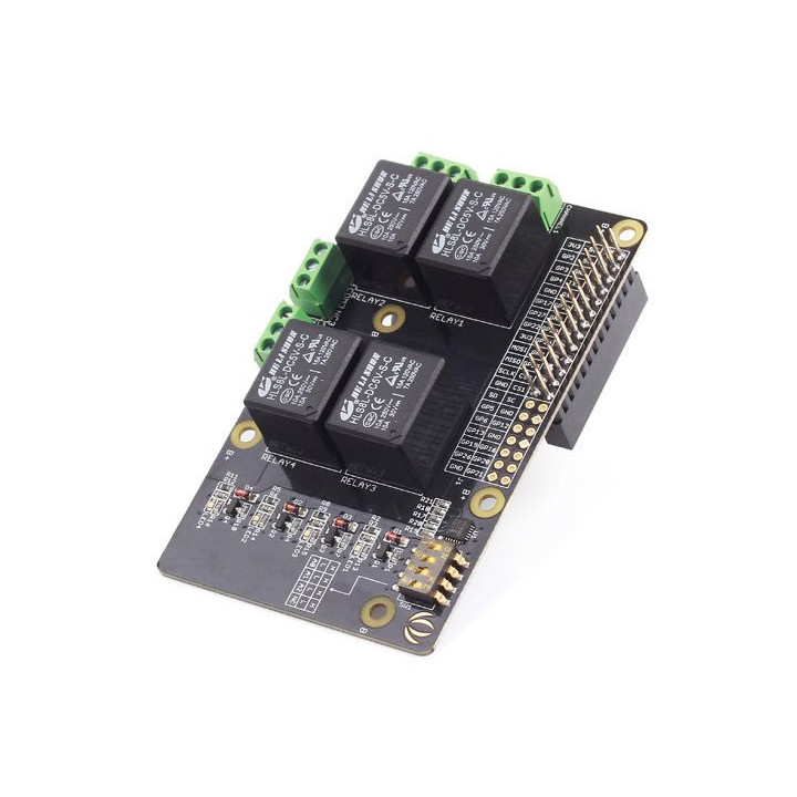 Vue de côté de la platine interface Seeed 4 relais pour Raspberry Pi