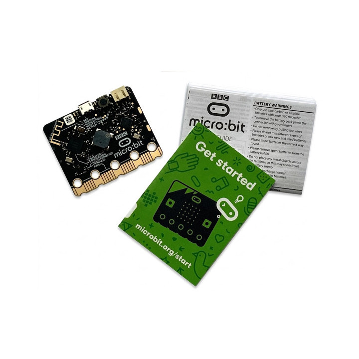 La carte de développement programmable microbit v2 livrée avec sa mini documentation