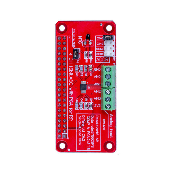 Platine convertisseur ADC 4 canaux 16 bits pour Raspberry