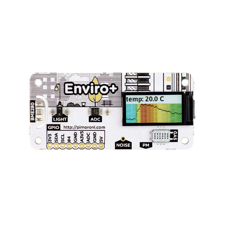 Vue de face de la platine Shield environnemental Enviro pour Raspberry