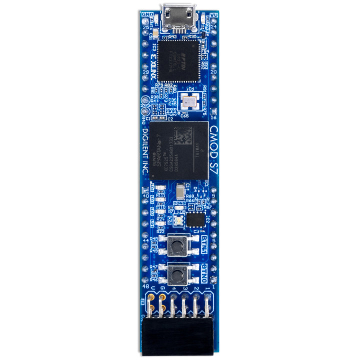 Vue de dessus du module de développement FPGA Cmod S7 Spartan-7