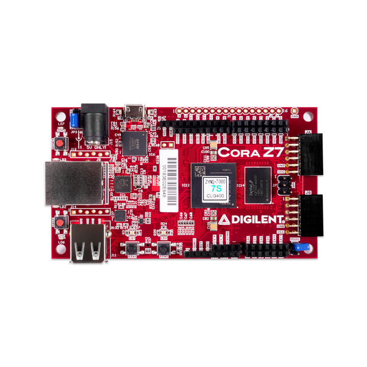 Vue de face de la platine Cora Z7 base Zynq-7000 (ARM/FPGA SoC )