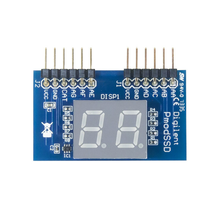 Vue de face du module PmodSSD double afficheur 7 segments à leds