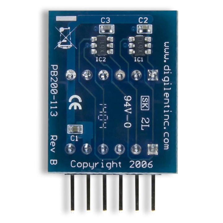 Vue arrière du module PmodDA2 - convertisseurs (N/A) DAC121S101