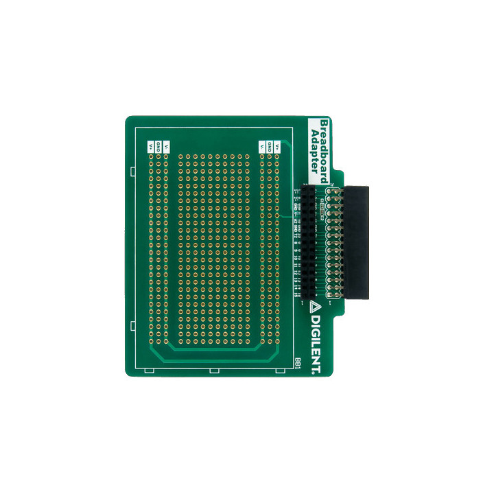 Vue de face de la platine adaptation BreadBoard pour Analog Discovery 2 et 3