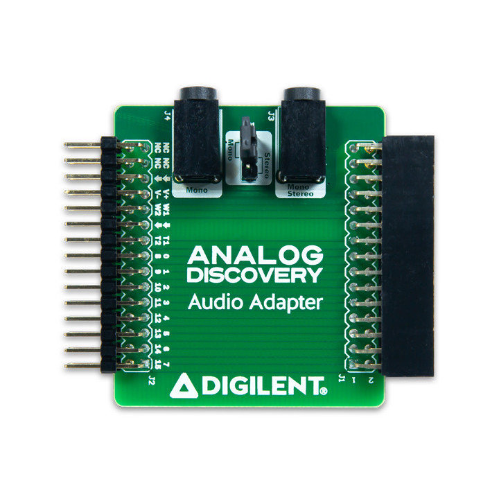 La platine Audio Adapter vue de dessus pour Analog Discovery 2 et 3