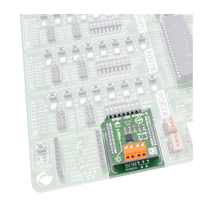 Exemple d'utilisation sur une carte Mikroelektronika du module Interface 1Wire - I2C click - MIKROE-2750
