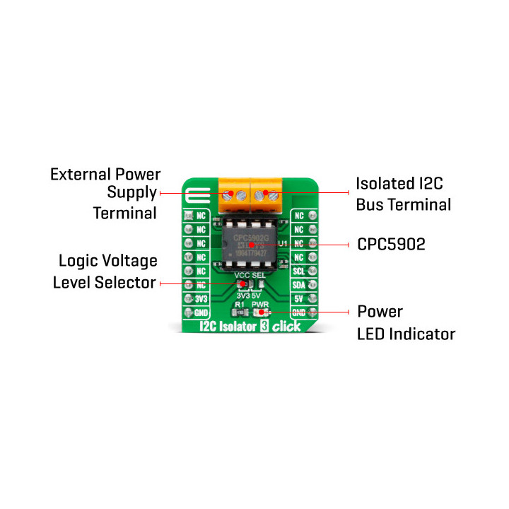 Détail du du module Isolateur de bus I2C Isolator 3 Click - MIKROE-4467