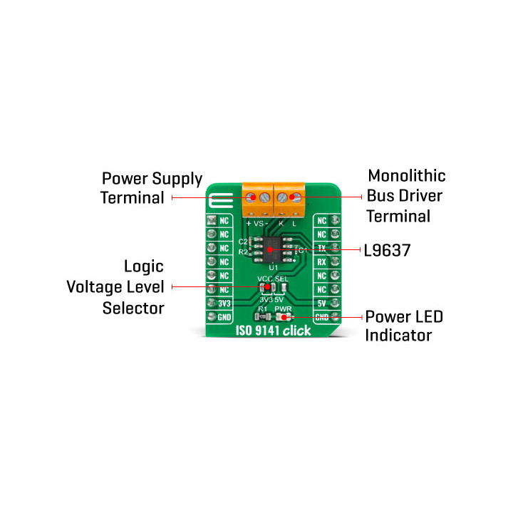 Vue détaillée du module d'interface ISO 9141 Click - MIKROE-4331