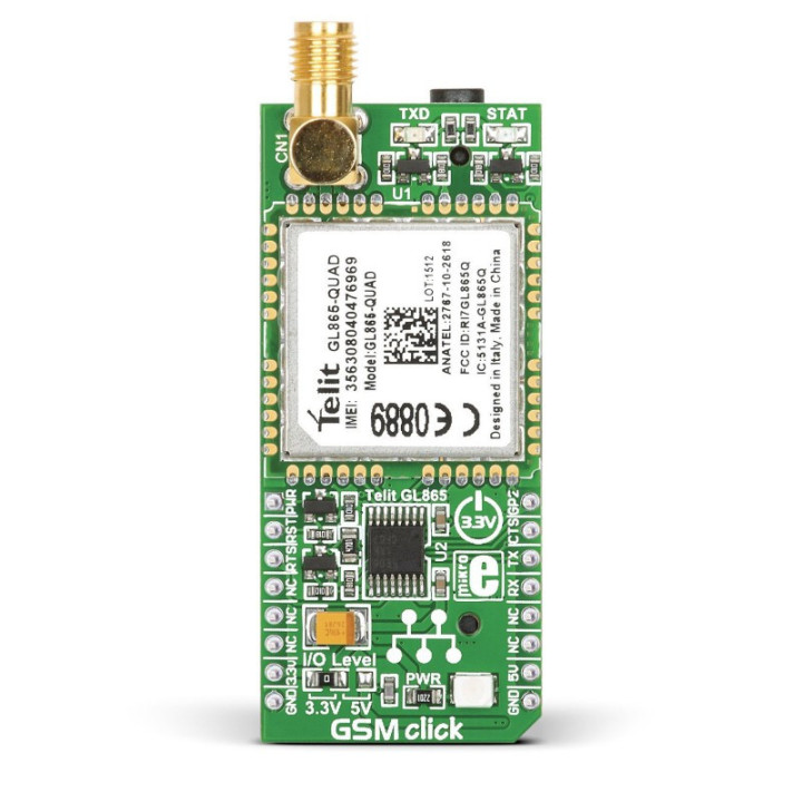 Vue de face du module d'évaluation GSM Click - GL865-QUAD MIKROE-1298