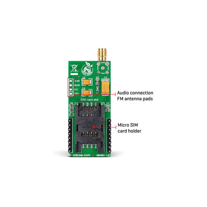 Détails arrière du module d'évaluation GSM3 Click - SIM800H MIKROE-1720