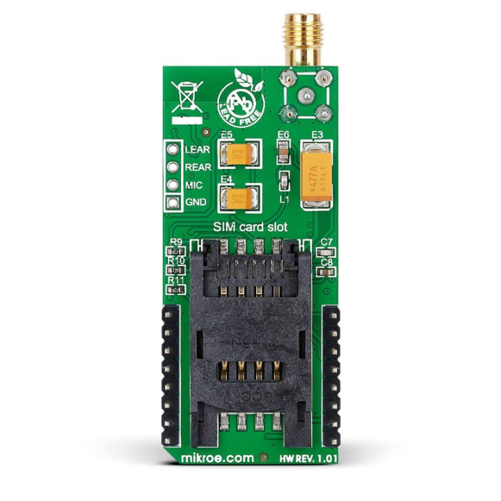 Vue arrière du module d'évaluation GSM3 Click - SIM800H MIKROE-1720