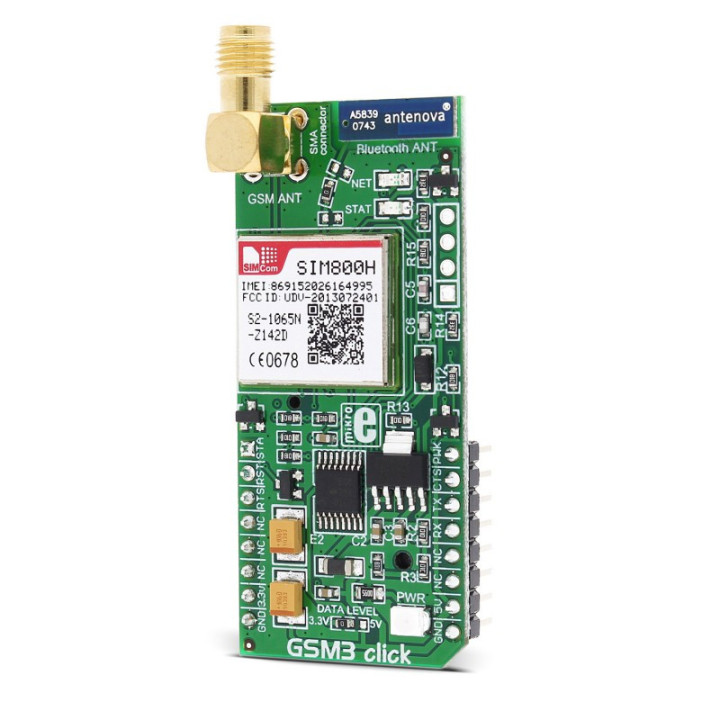Vue de côté du module d'évaluation GSM3 Click - SIM800H MIKROE-1720