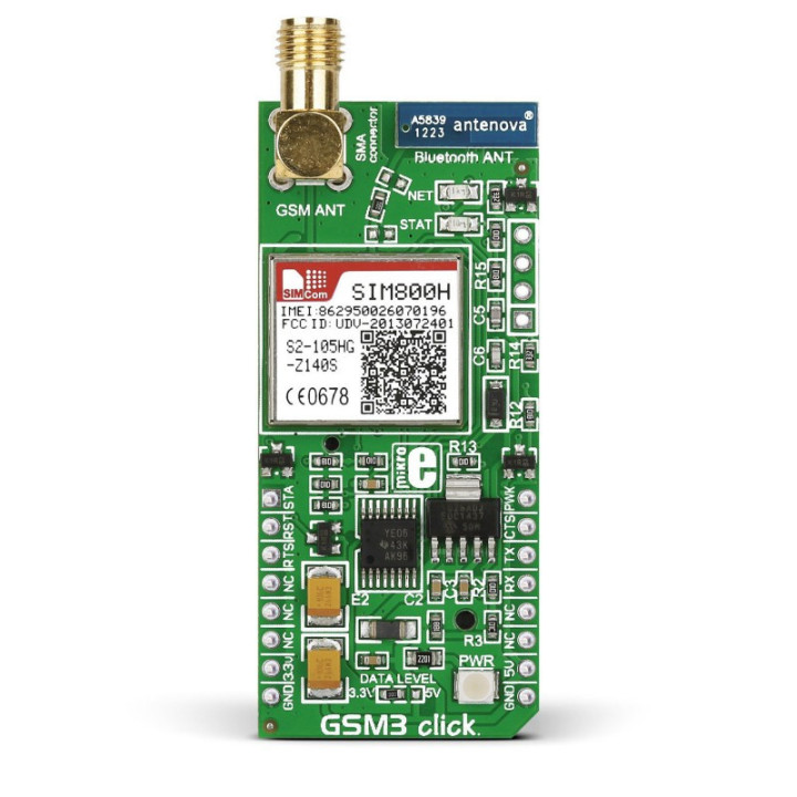 Vue de face du module d'évaluation GSM3 Click - SIM800H MIKROE-1720
