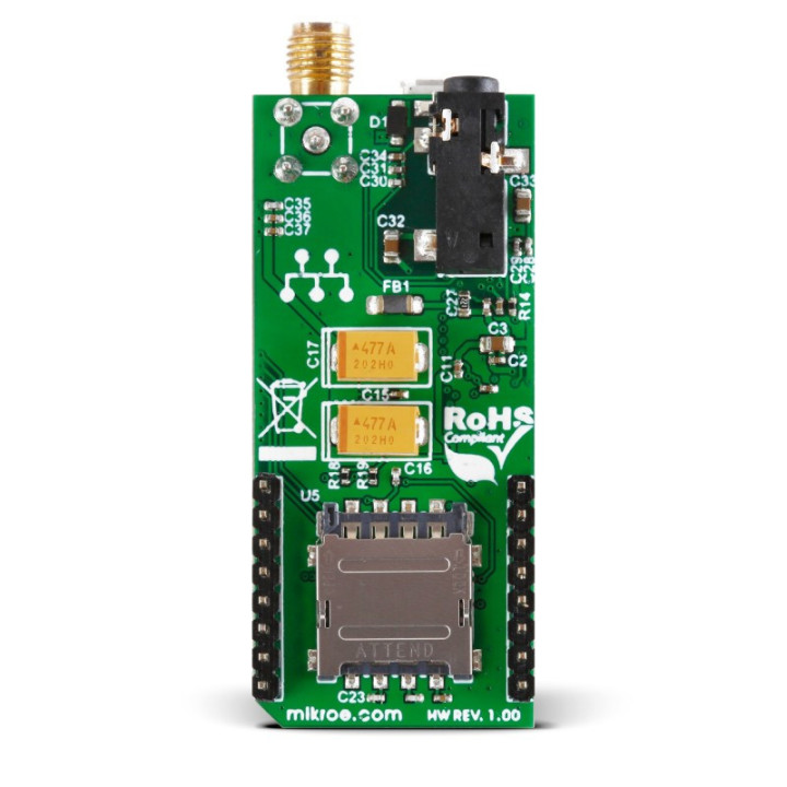 Vue de dessous du module d'évaluation 3G SARA Click MIKROE-2244