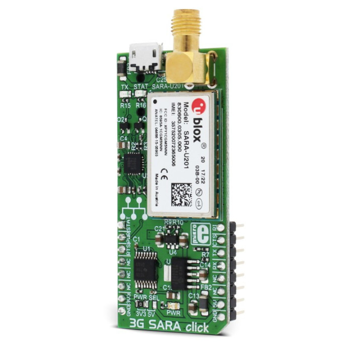 Vue de côté du module d'évaluation 3G SARA Click MIKROE-2244