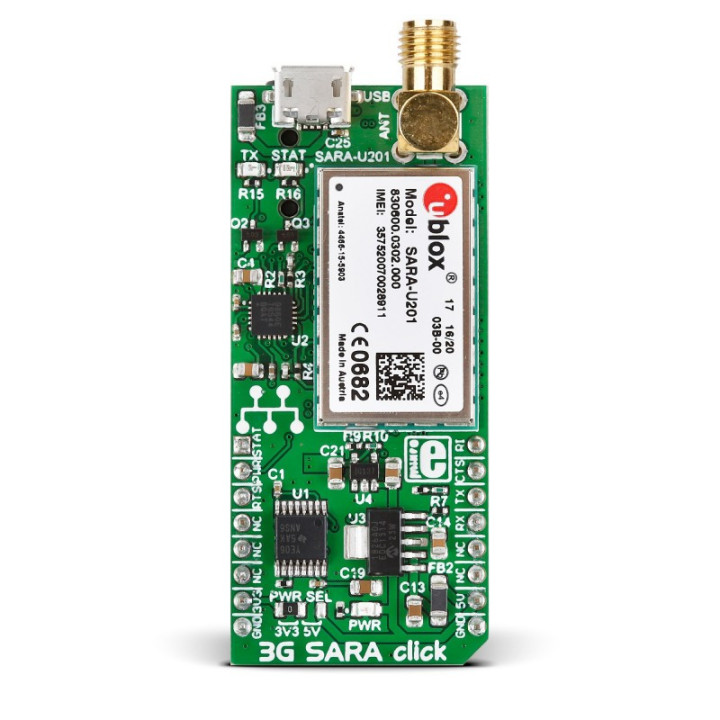 Vue de dessus du module d'évaluation 3G SARA Click MIKROE-2244
