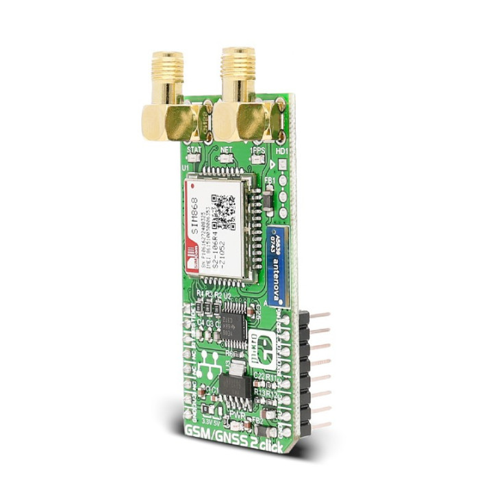 Vue de côté du module d'évaluation GSM/GNSS 2 Click MIKROE-2