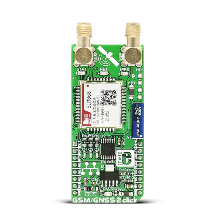 Vue de face du module d'évaluation GSM/GNSS 2 Click MIKROE-2