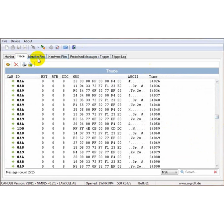 Détail du logiciel d'analyse CAN Monitor