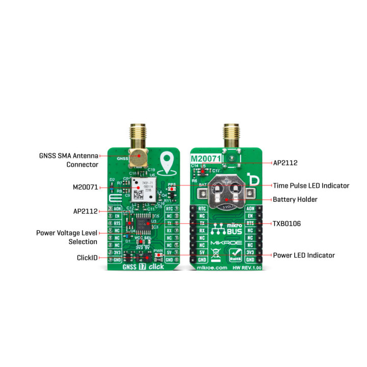 Caractéristiques du module GNSS 17 click - M20071- MIKROE-6176