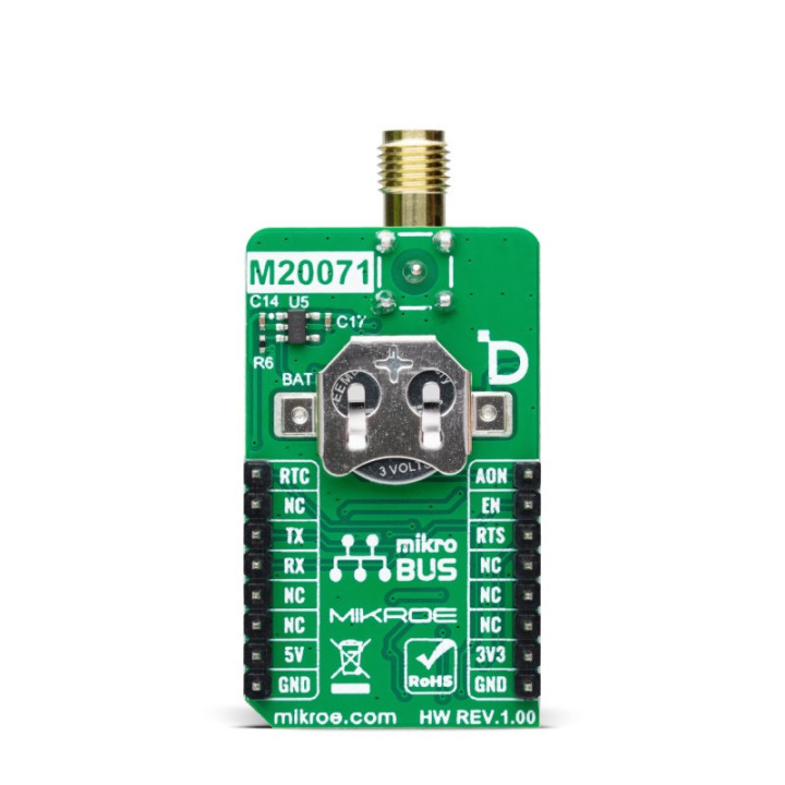 Vue arrière du module GNSS 17 click (la pile n'est pas livrée)