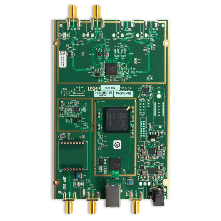 Vue de dessus de la plate-forme radio logiciel Ettus USRP B200