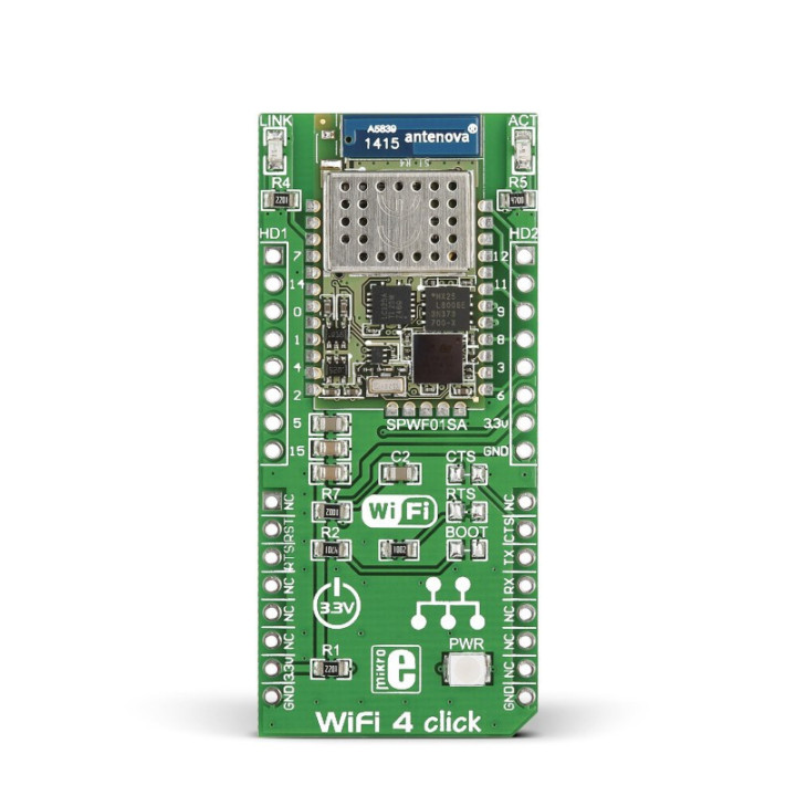 Vue avant du module WiFi 4 Click board avec SPWF01SA