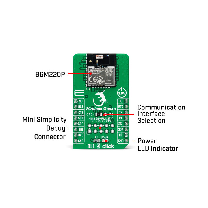Vue de face du module Bluetooth BLE 9 Click - EFR32BG22 - MIKROE-4487