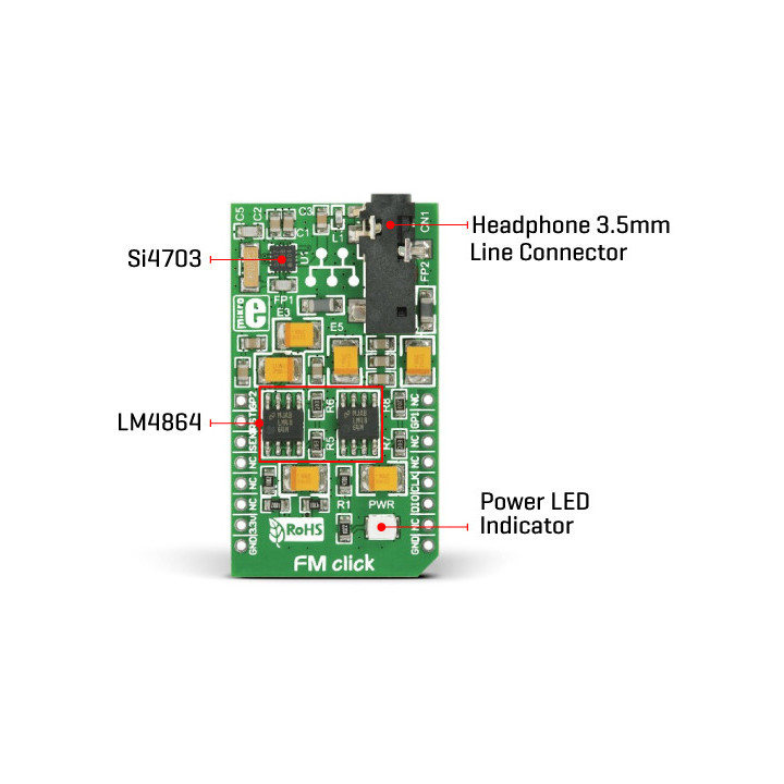 Caractéristiques du module FM Click - Tuner radio FM Si4703 - MIKROE-1431