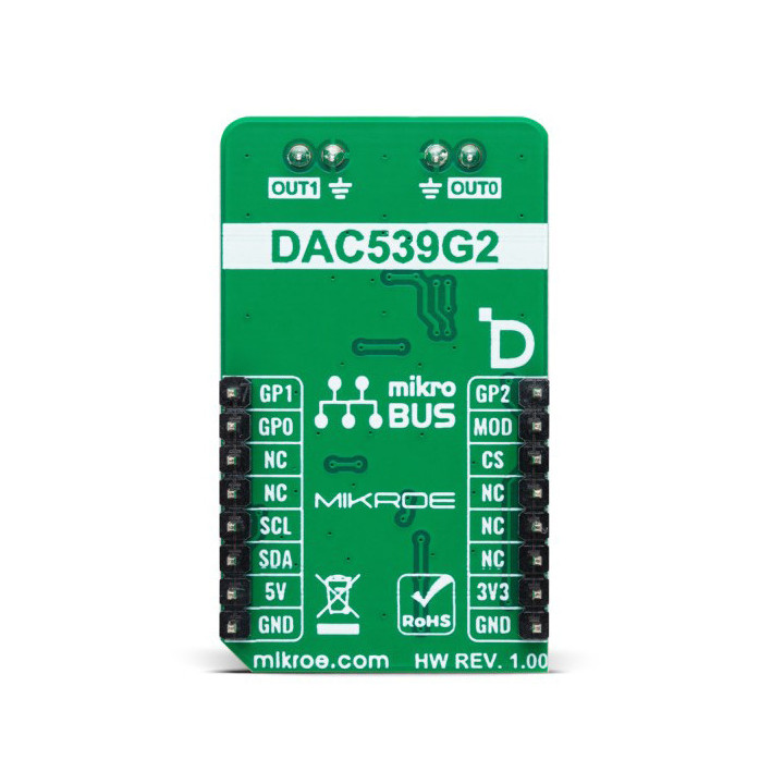 Vue arrière du convertisseur DAC 18 click - MIKROE-6137 base DAC539G2-Q1