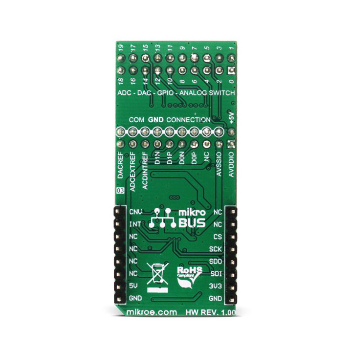 Vue arrière du convertisseur ADC- DAC multi-canaux PIXI™ Click - MIKROE-2817