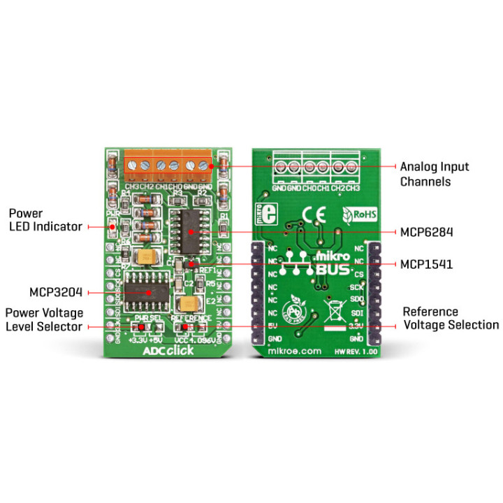 Détail du convertisseur 4 entrées ADC Click Board - MIKROE-922