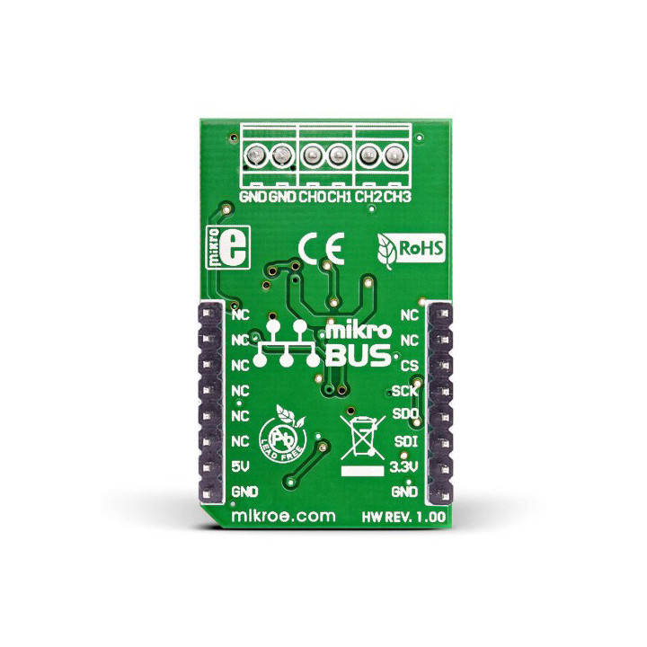 Vue de dos du convertisseur 4 entrées ADC Click Board - MIKROE-922