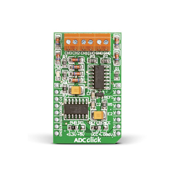 Vue de face du convertisseur 4 entrées ADC Click Board - MIKROE-922