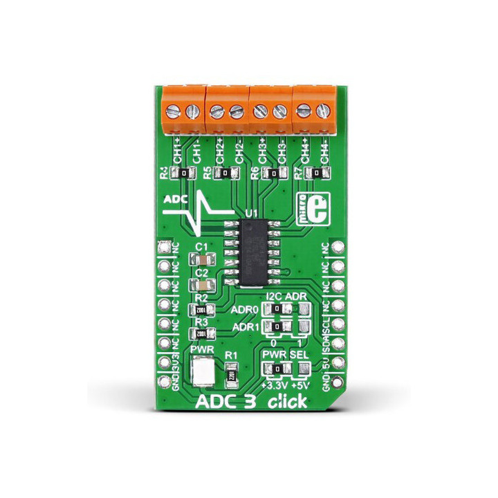 Vue avant du convertisseur ADC 3 click - MCP3428 - MIKROE-1894