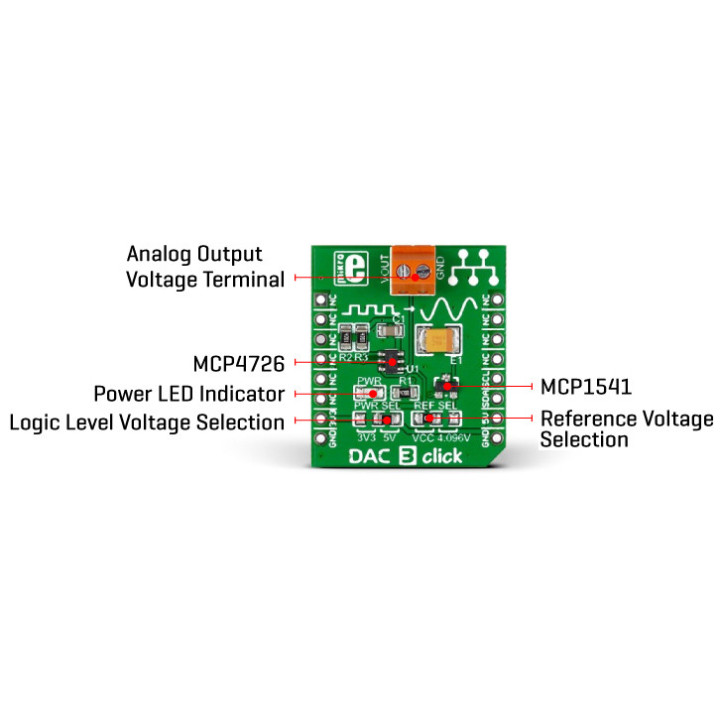 Caractéristiques du convertisseur DAC 3 click - base MCP4726 - MIKROE-2038