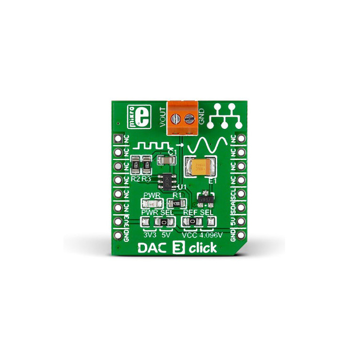 Vue de face du convertisseur DAC 3 click - base MCP4726 - MIKROE-2038