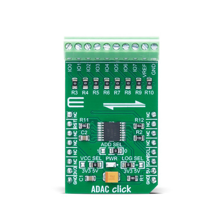 Vue de face du convertisseur ADAC Click - base AD5593R - MIKROE-2690
