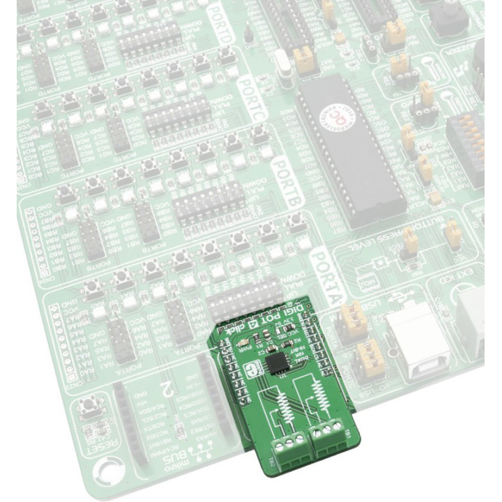 Exemple d'utilisation sur une carte Mikroelektronika du module DIGI POT 4 click - base MAX5494 - MIKROE-2873