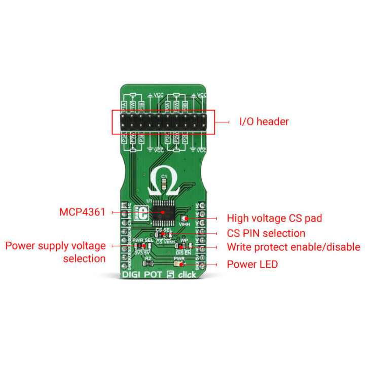 Caractéristiques du module DIGIT POT 5 click board base MCP4361 - MIKROE-2863