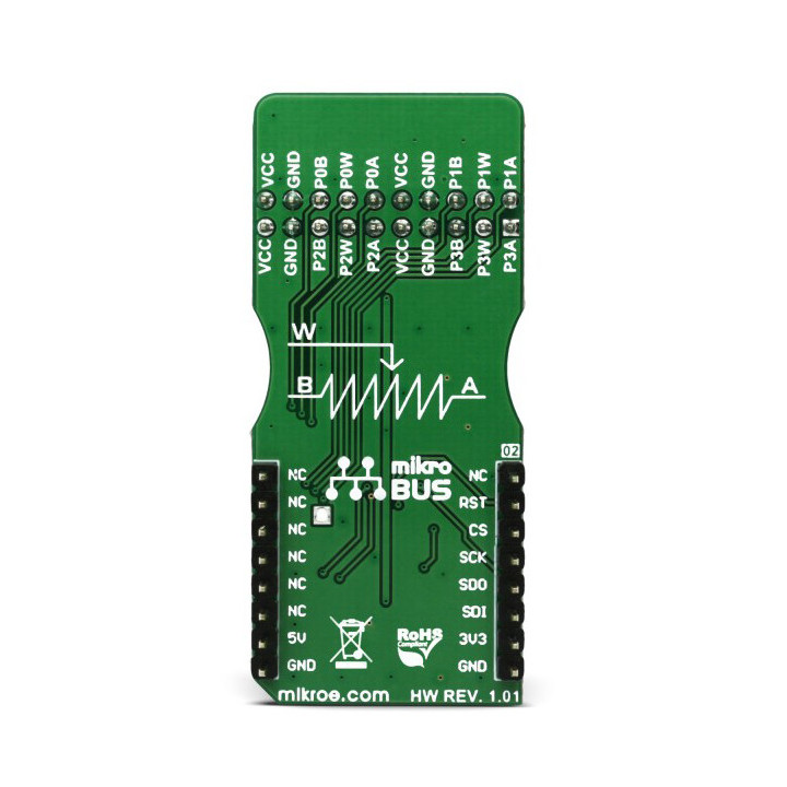 Vue arrière du module DIGIT POT 5 click board base MCP4361 - MIKROE-2863