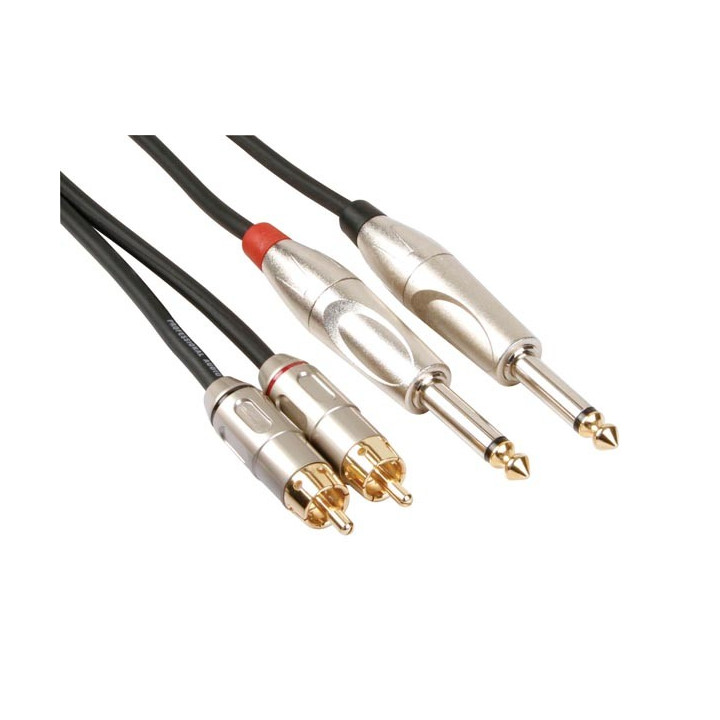 Cordon 2x jack 6,35mm - 2x RCA mâle (5m)  - 1