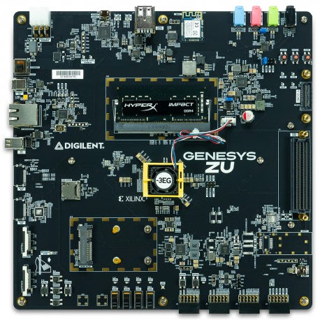 Vue de dessus de la carte de développement Genesys ZU-3EG: Zynq Ultrascale+ MPSoC Vue de dessus de la carte de développement Genesys ZU-3EG: Zynq Ultrascale+ MPSoC
