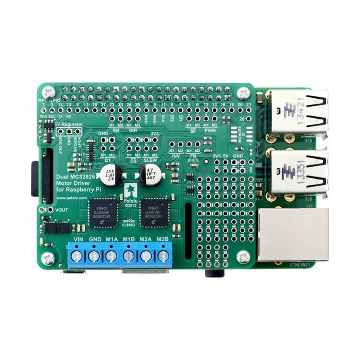 Vue du shield Dual MC33926 Motor Driver + raspberry Pi