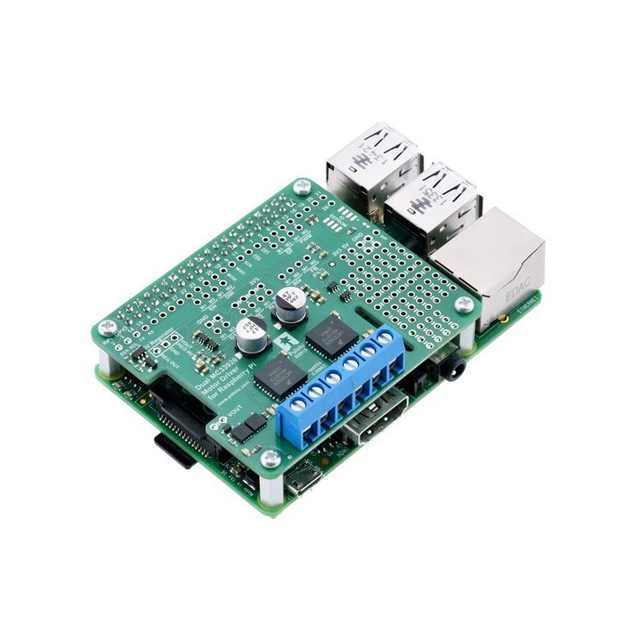Vue de côté du shield Dual MC33926 Motor Driver + raspberry Pi