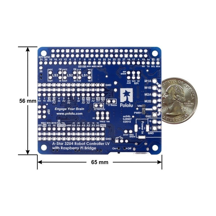 Dimensions platine A-Star 32U4 Robot Controller LV