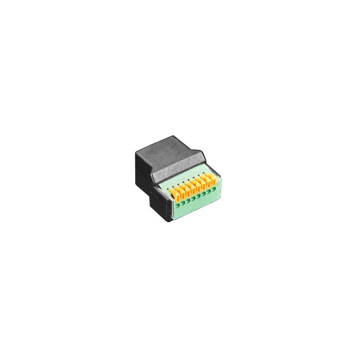 Vue arrière de l'adaptateur RJ45 femelle vers bornier à ressort