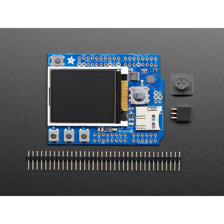 Détail des éléments à souder sur le shield afficheur couleur TFT 1,8" pour Arduino®